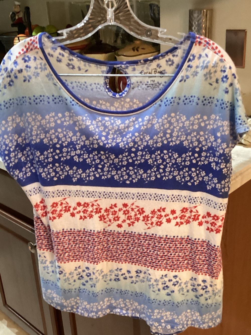 Coral Bay Blue and Red Floral Stripe Short Sleeve Tee